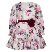 Daga girl's white printed dress - 10363.