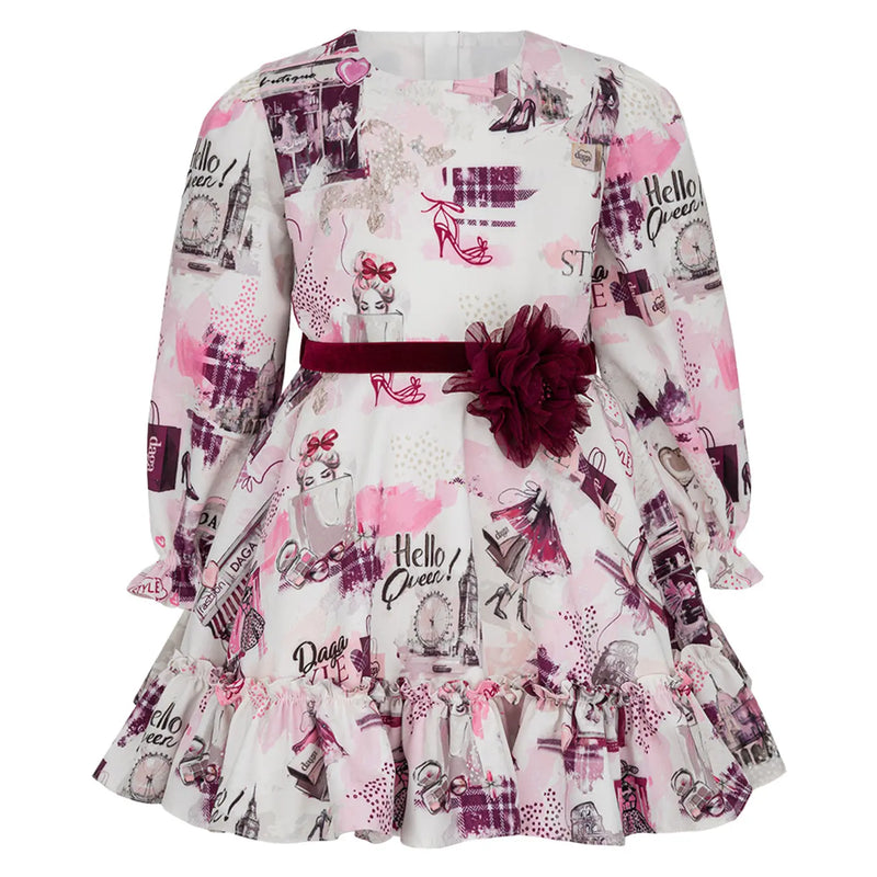 Daga girl's white printed dress - 10363.