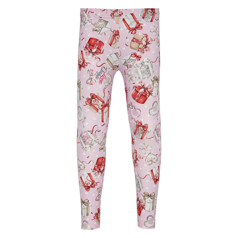 Girl's full length leggings with gift box print.