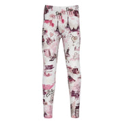 Girl's white leggings with fashion themed print.