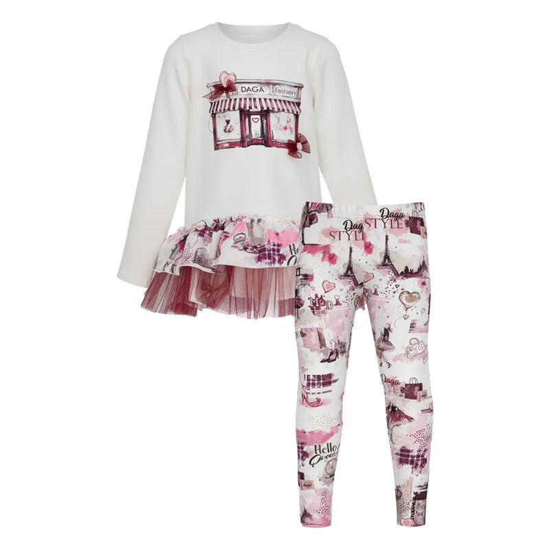 Daga white printed leggings set - 10376.