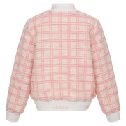 Rear view of the Daga pink tweed jacket.