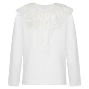 Daga white t-shirt will frilled lace collar.