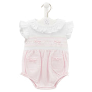 Dandelion girl's pink ruffled romper - av6121.
