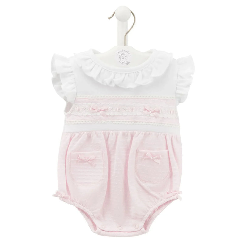 Dandelion girl's pink ruffled romper - av6121.