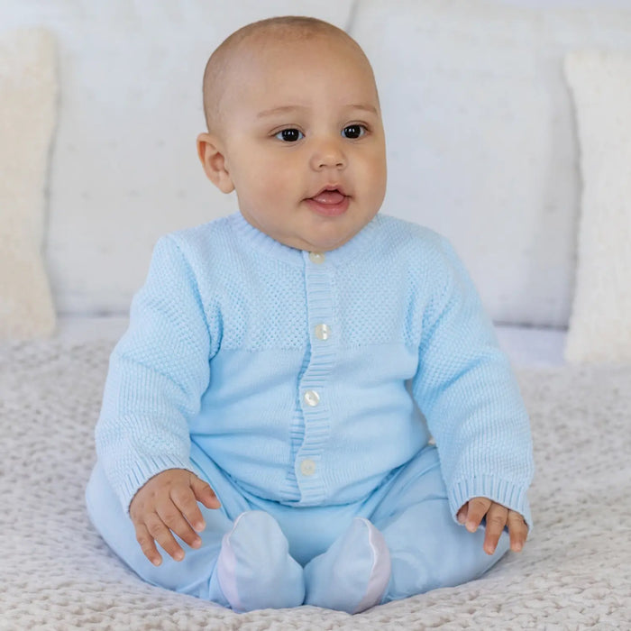 Boy wearing the Emile et Rose cypress cardigan.