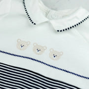 Emile et Rose jasper babygrow with teddy bear embroidery.