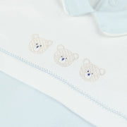 Emile et Rose jasper babygrow with teddy bear embroidery.