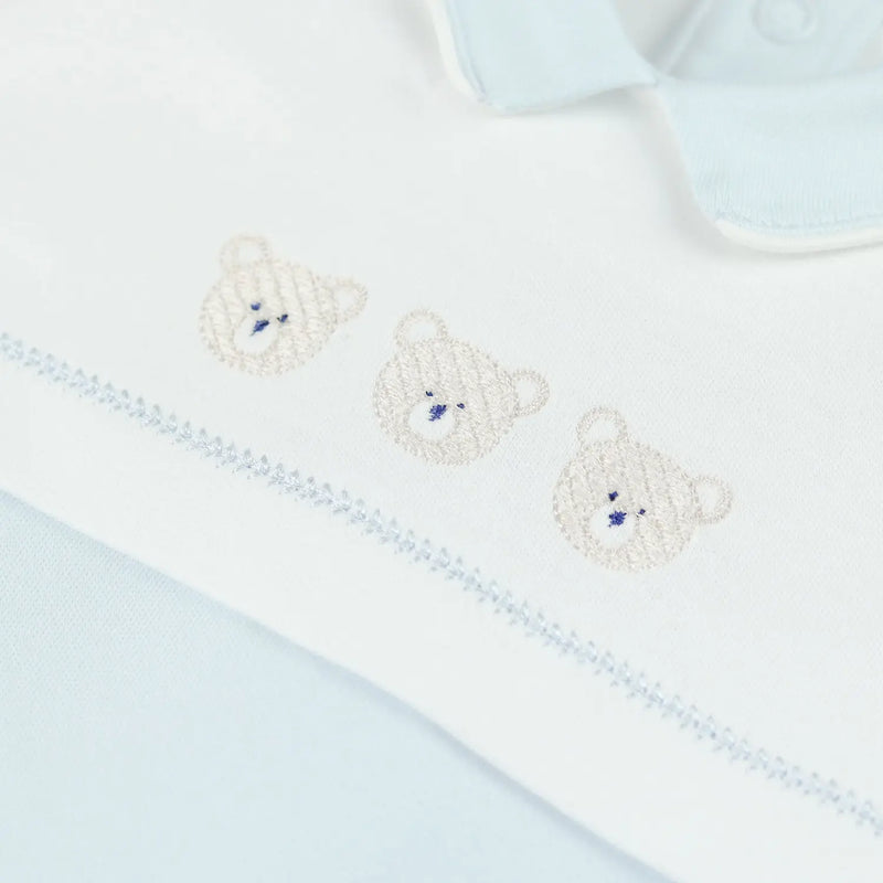 Emile et Rose jasper babygrow with teddy bear embroidery.