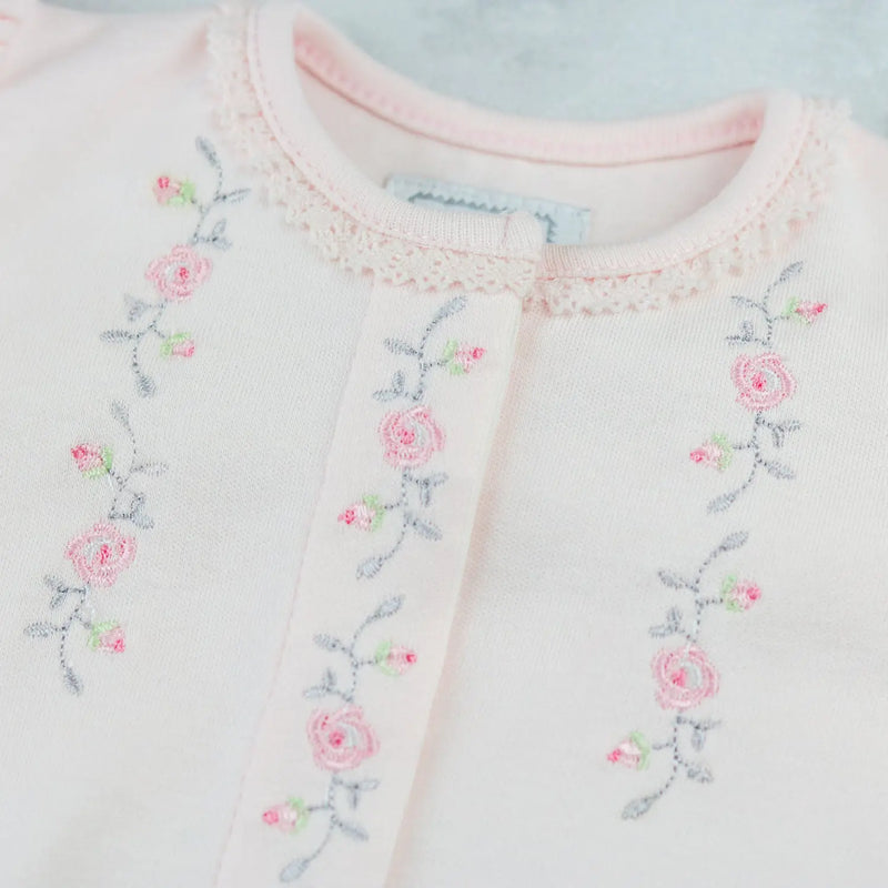 Emile et Rose jennifer babygrow with delicate floral embroidery.