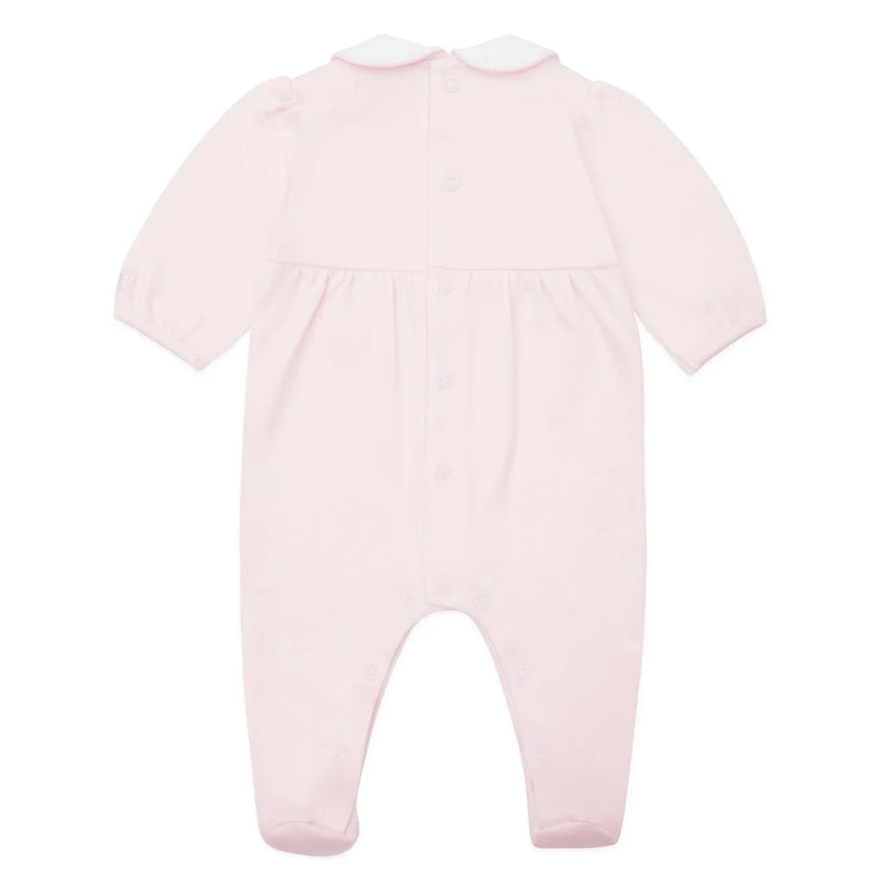 Back of the Emile et Rose pink jilly babygrow.