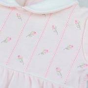 Emile et Rose jilly babygrow with pink rose embroidery.