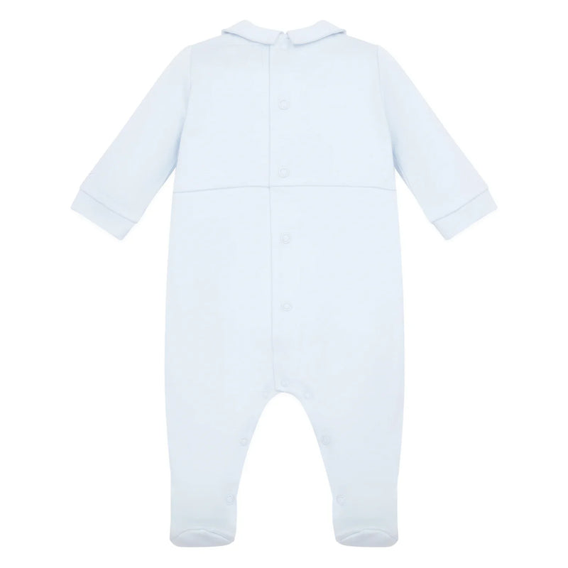 Back of the Emile et Rose blue jimmy babygrow.