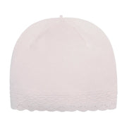 Matching pale pink hat.