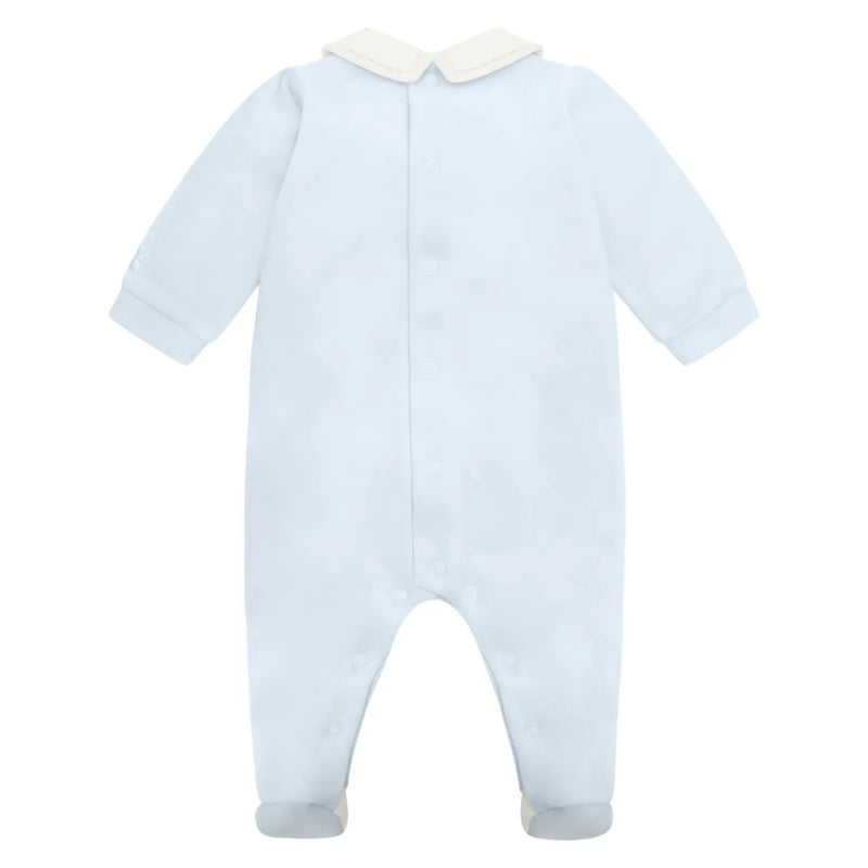 Back of the Emile et Rose blue kasper babygrow.