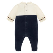 Rear view of the Emile et Rose navy kenneth babygrow.