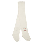 Baby girl's white tights with red satin bows. 