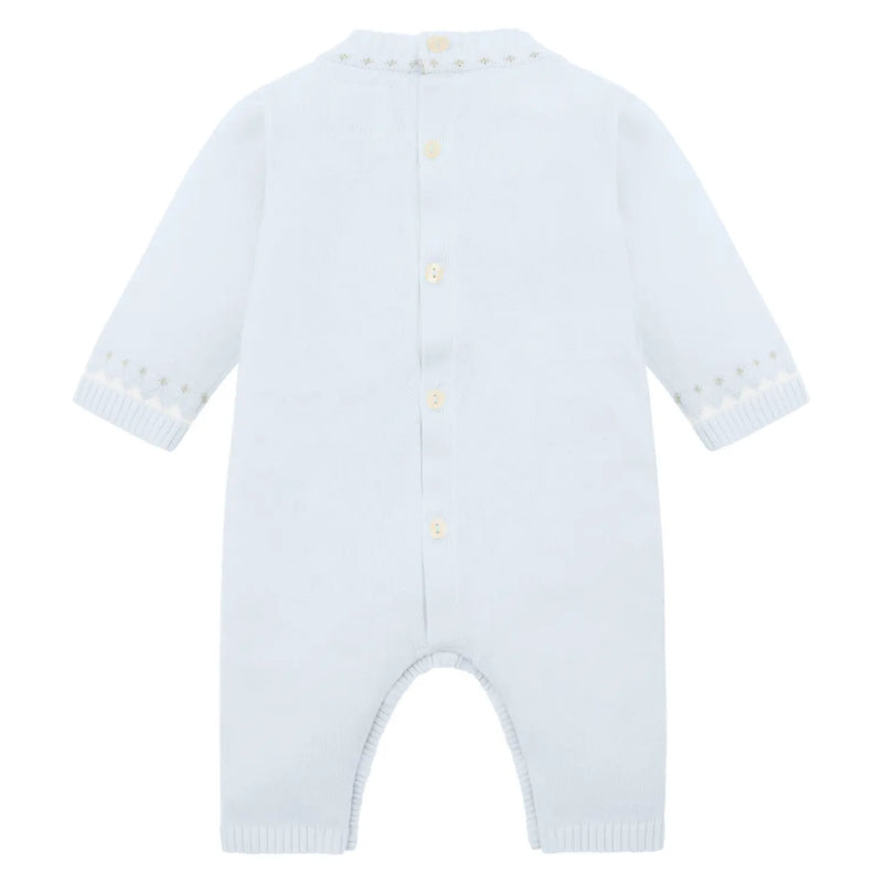 Rear view of the Emile et Rose blue kristian romper.