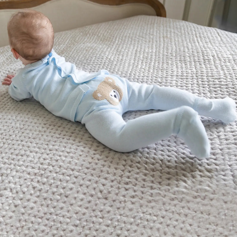 Emile et Rose marco leg warmer set with teddy bear design on the back.