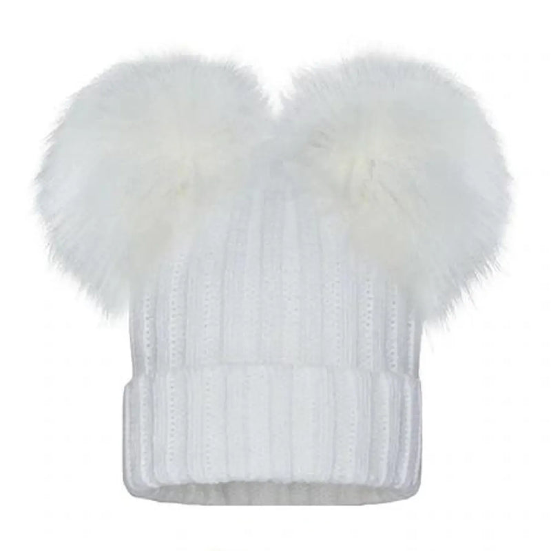 G & J Baby white kinder double pom hat - kh048.