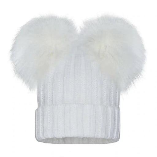 G & J Baby white kinder double pom hat - kh048.