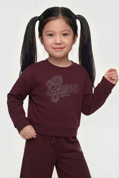 Guess Rhinestone Logo Sweatshirt - Burgundy