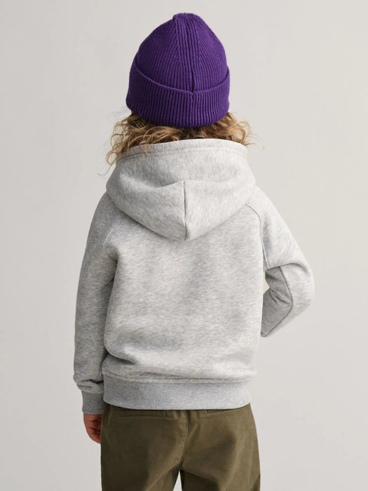 Back view of the GANT grey archive shield hoodie.