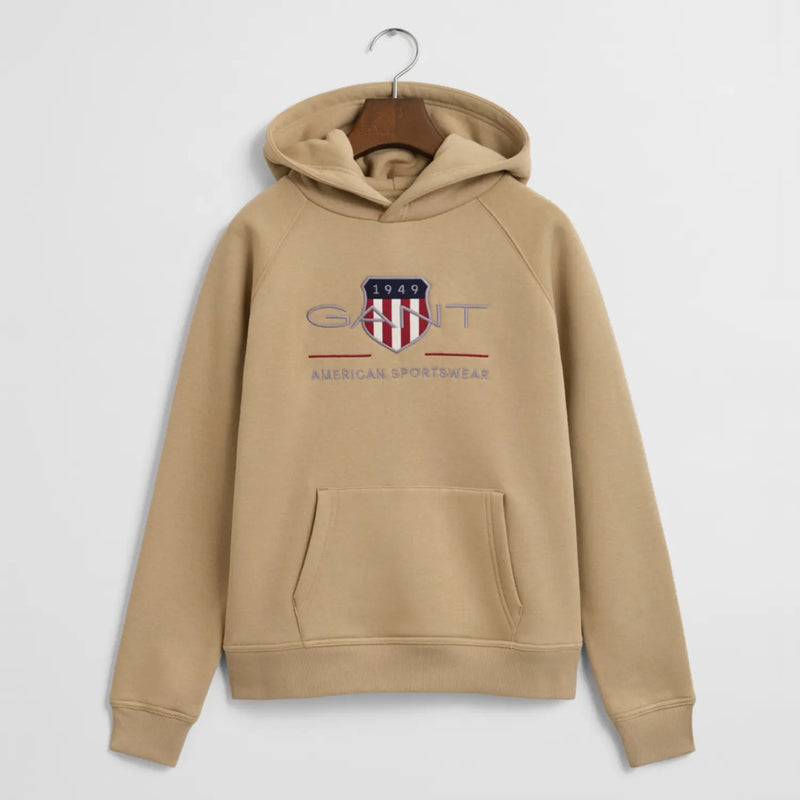 GANT boy's dark khaki archive shield hoodie - 806784.
