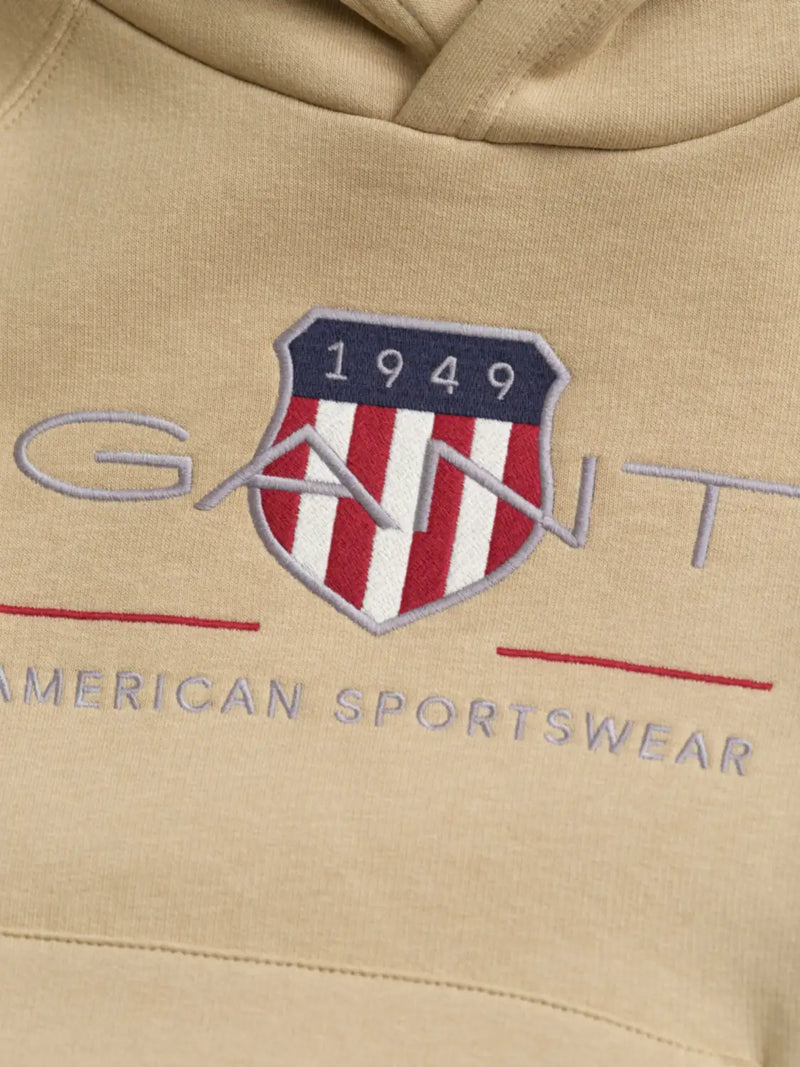 Closer look at the GANT archive shield hoodie.