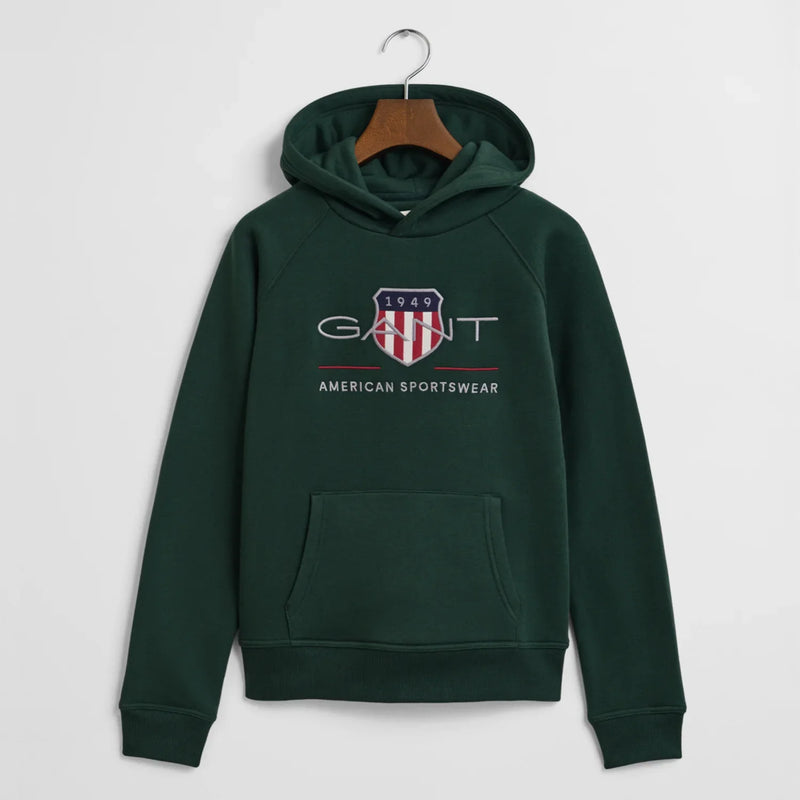 GANT boy's tartan green archive shield hoodie - 806784.