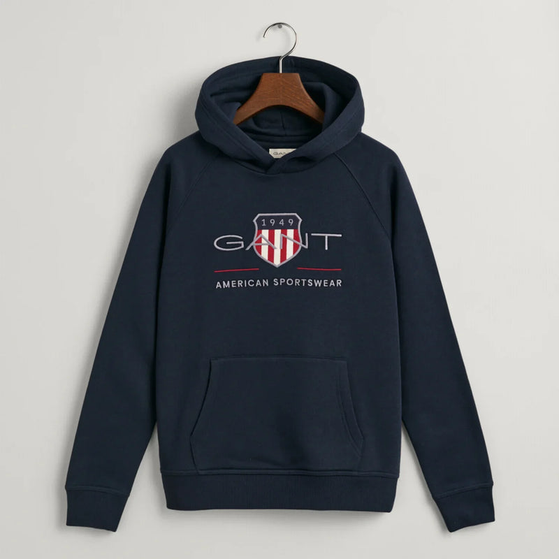 GANT navy archive shield hoodie - 806784.