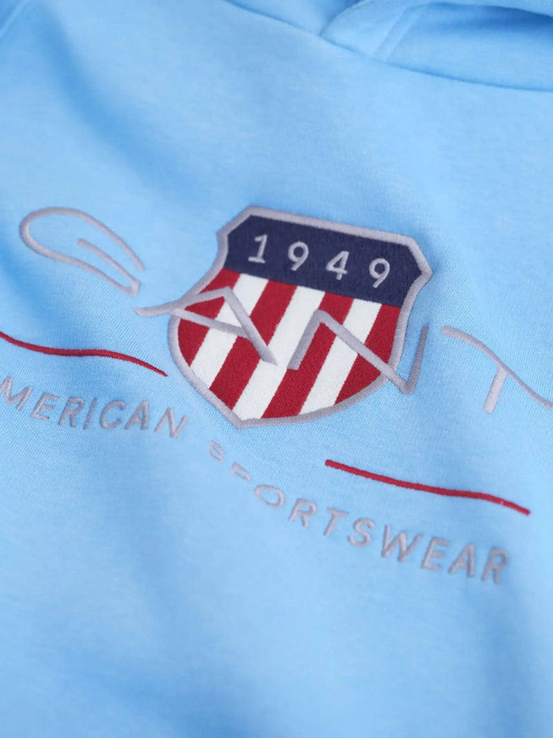 Closer look at the GANT archive shield hoodie.