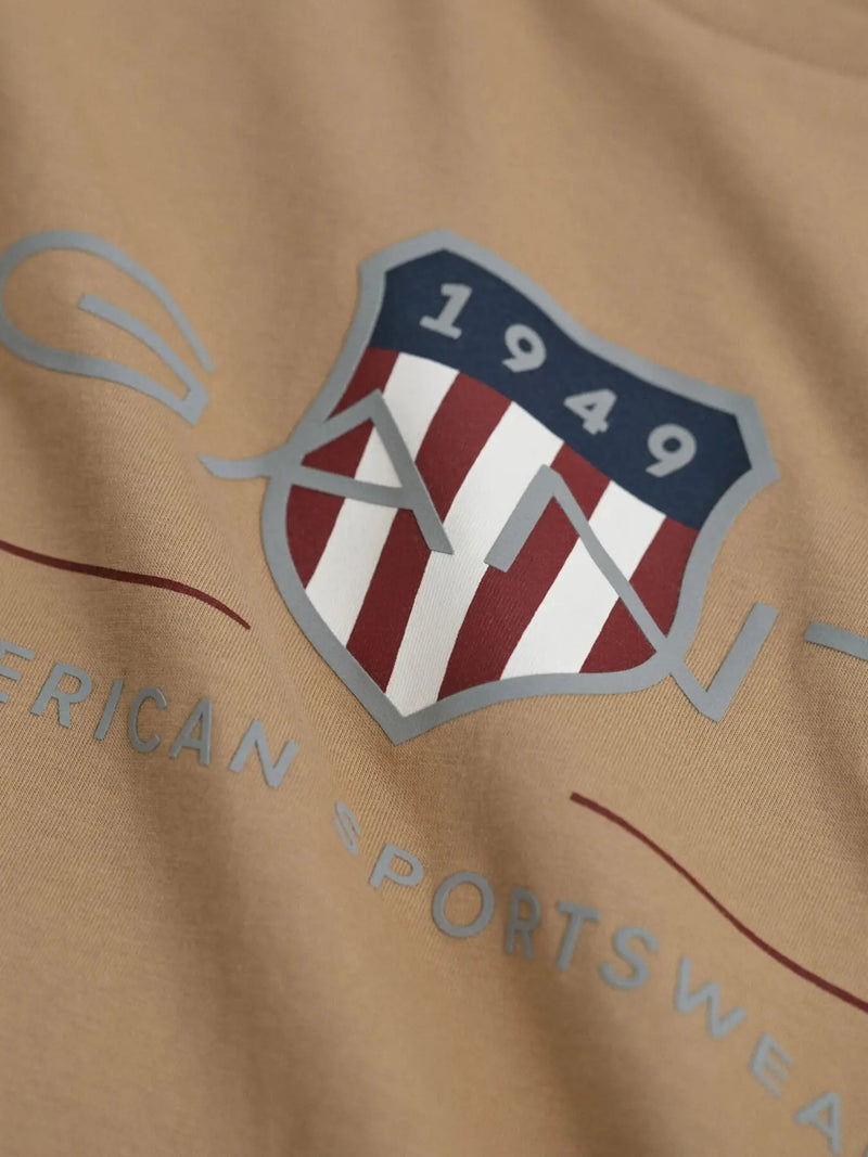 Closer view of the GANT archive shield t-shirt.
