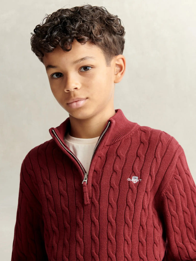 Closer look at the GANT cable knit sweater.