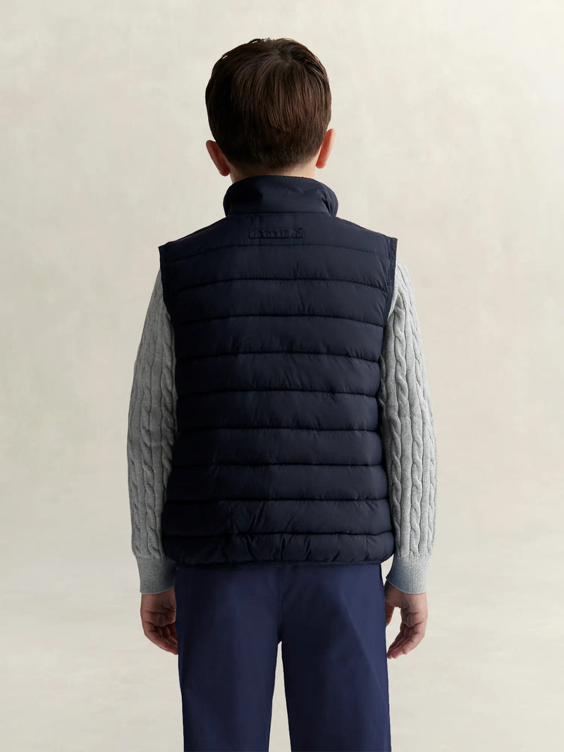 Rear view of the GANT navy gilet.