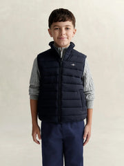 Rear view of the GANT navy gilet.