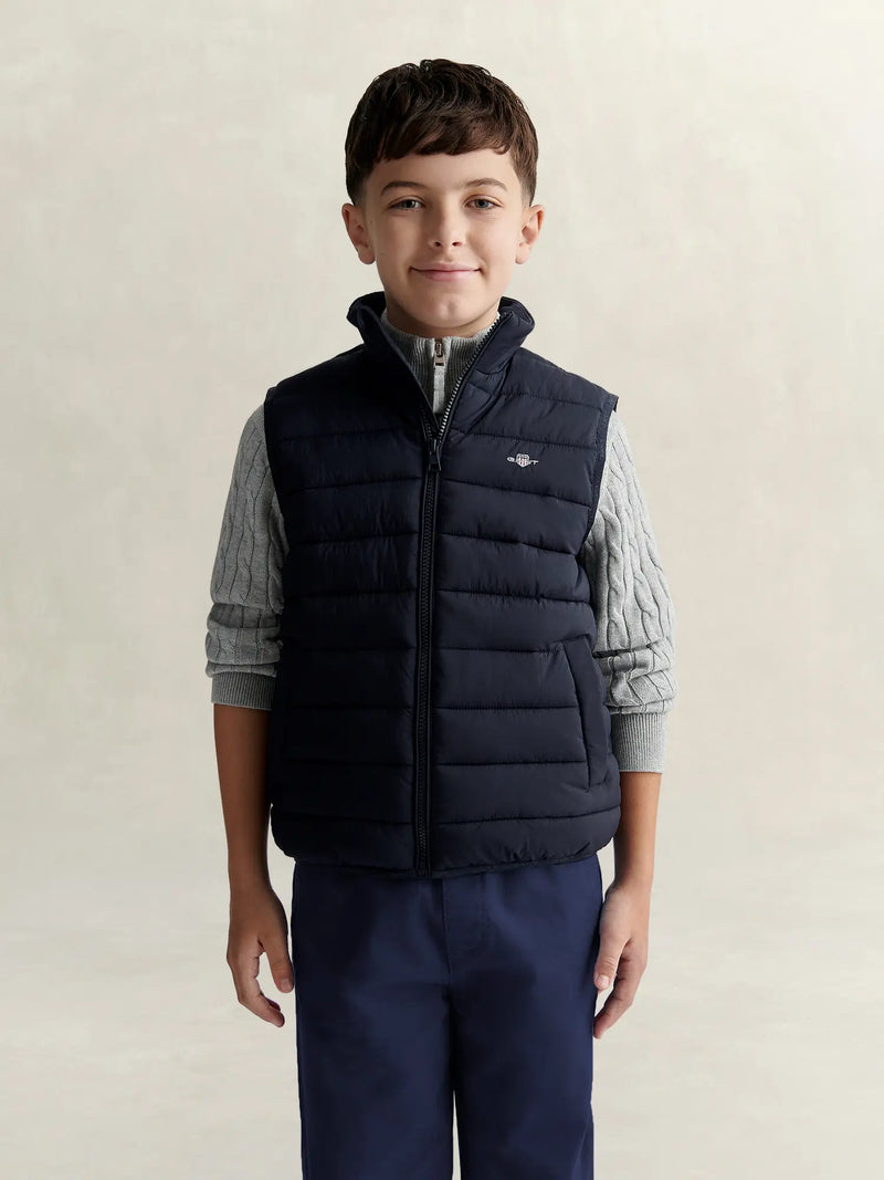 Rear view of the GANT navy gilet.