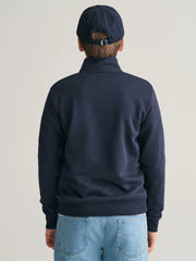 Back of the GANT navy half zip sweatshirt.