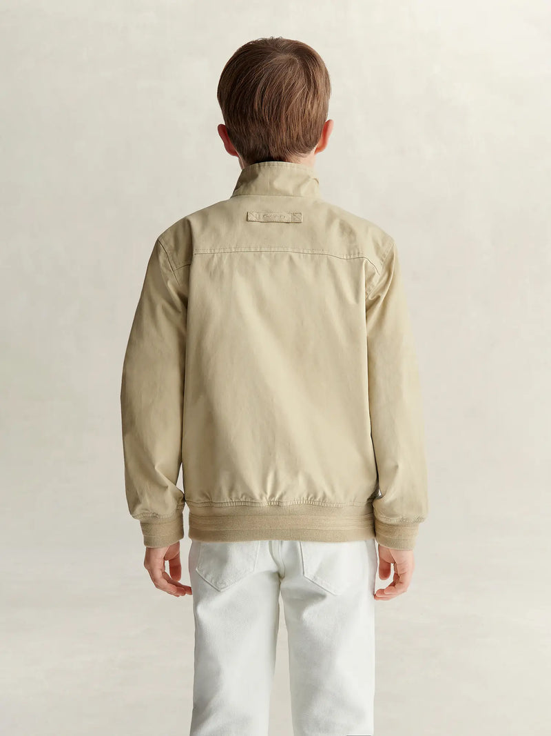 Back of the GANT light tan harrington jacket.