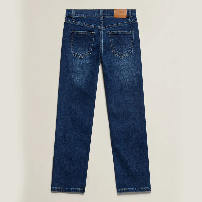 Back of the GANT mid blue straight fit jeans.