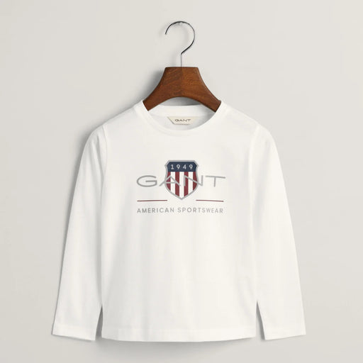 GANT white gant long sleeve archive shield t-shirt - 805183.