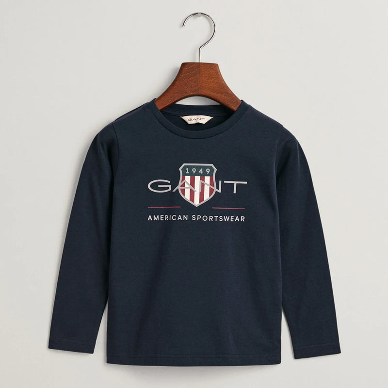 GANT navy l/s archive shield t-shirt - 805183.
