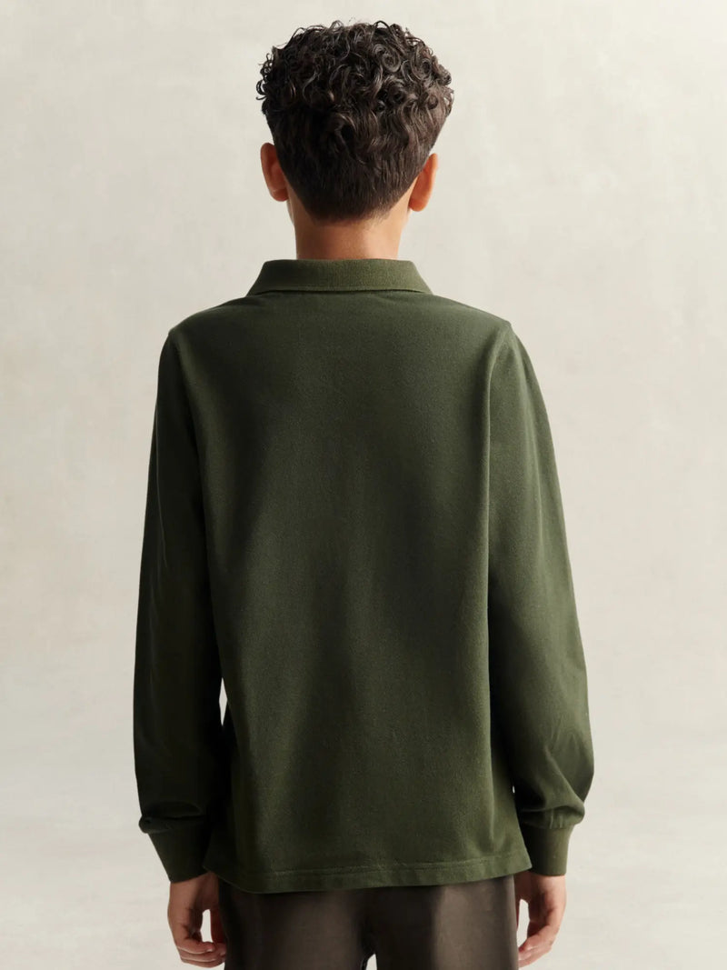 Back of the GANT green long sleeve polo shirt.