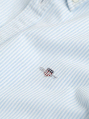 Closer look at the GANT oxford striped shirt.