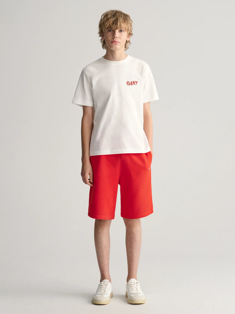 Boy modelling the GANT shield track shorts.