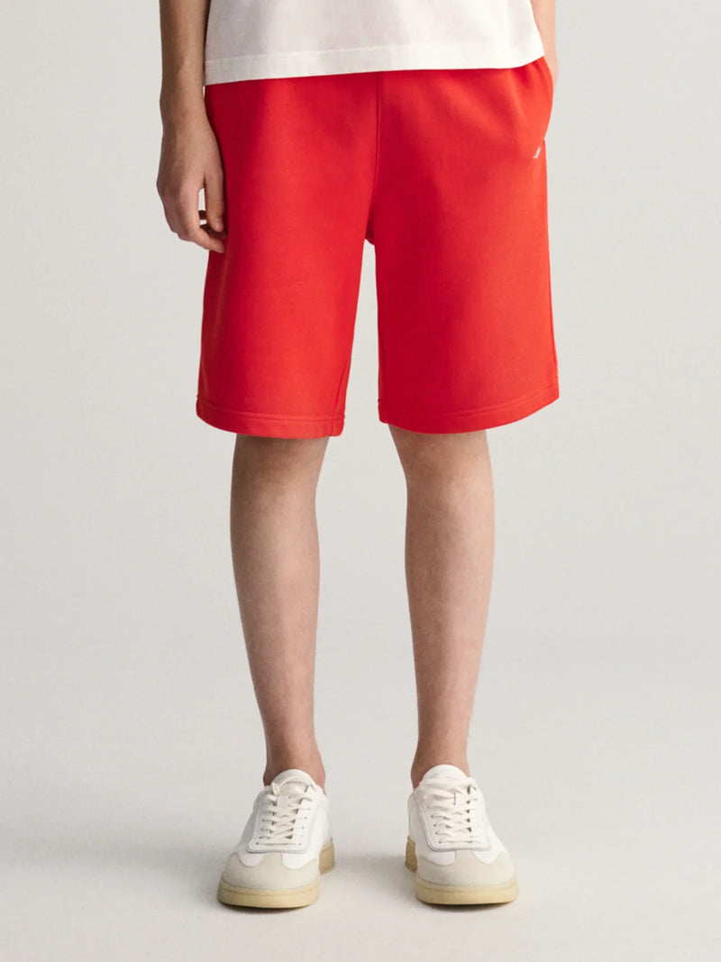 Boy wearing the GANT shield track shorts.