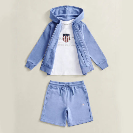 GANT boy's sky blue shorts set with white t-shirt.