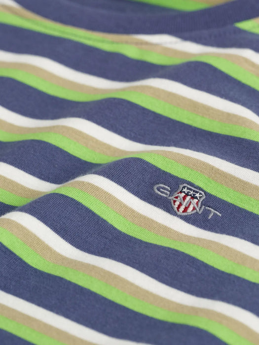 Closer view of the GANT striped shield t-shirt.