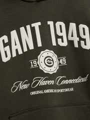 Closer view of the GANT varsity hoodie.