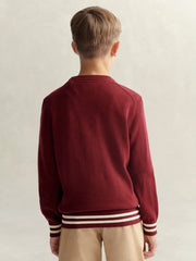 Back of the GANT burgundy varsity sweater.